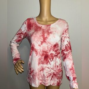 Chico's Red and White Tie-Dye Long Sleeve Top
